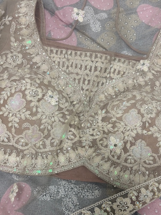 Embroidered Ivory and Taupe A-Line Skirt - Picture 3 of 4